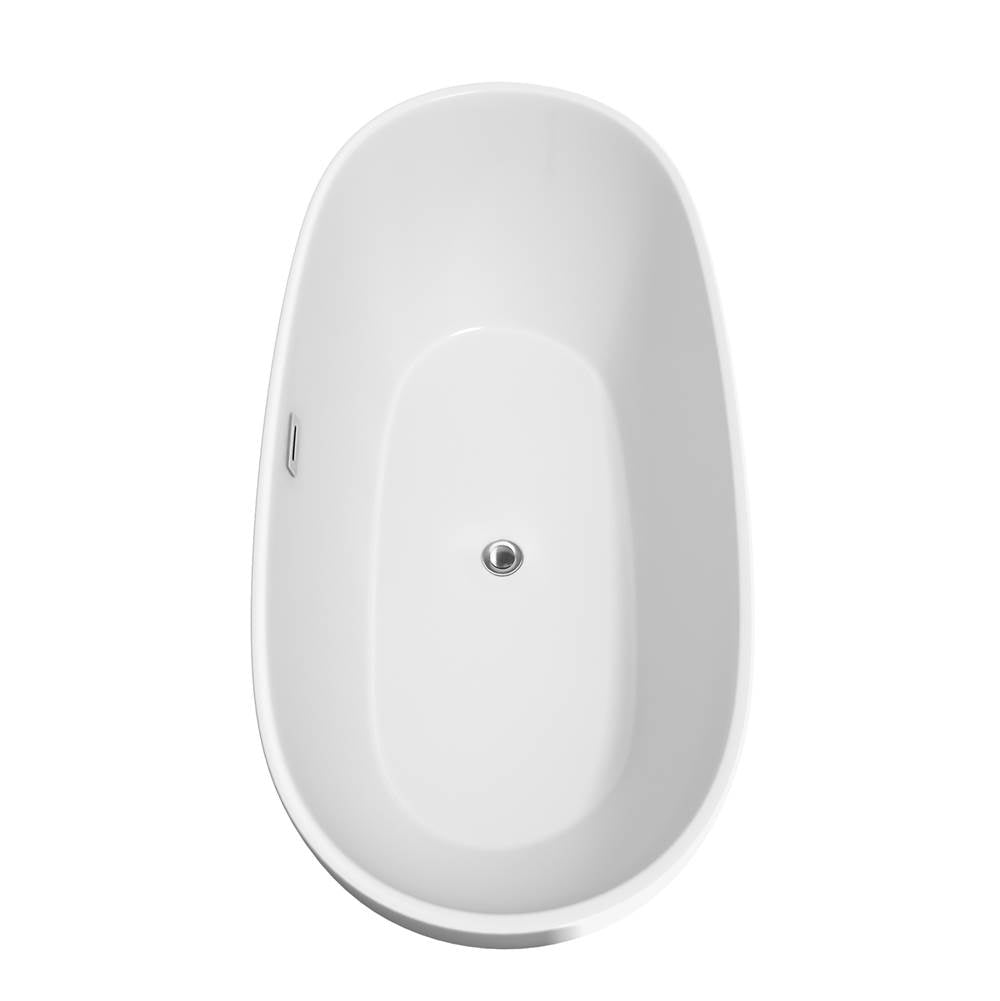 Juno 71 Inch Freestanding Bathtub in White with Floor Mounted Faucet, Drain and Overflow Trim in Brushed Nickel