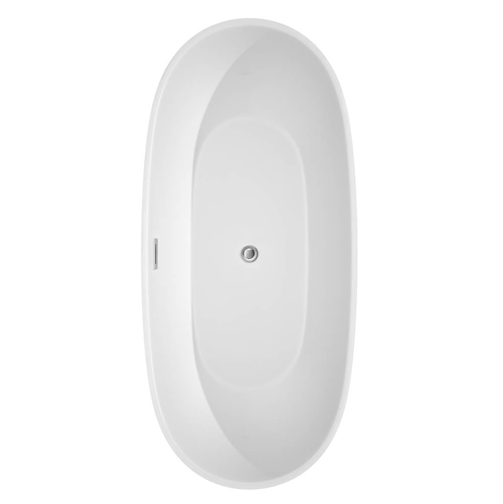 Juno 71 Inch Freestanding Bathtub in White with Floor Mounted Faucet, Drain and Overflow Trim in Brushed Nickel