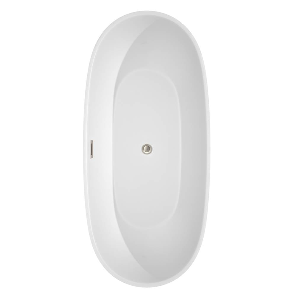 Juno 71 Inch Freestanding Bathtub in White with Floor Mounted Faucet, Drain and Overflow Trim in Brushed Nickel