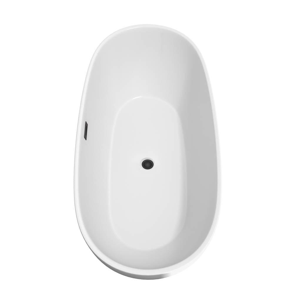 Juno 71 Inch Freestanding Bathtub in White with Floor Mounted Faucet, Drain and Overflow Trim in Matte Black