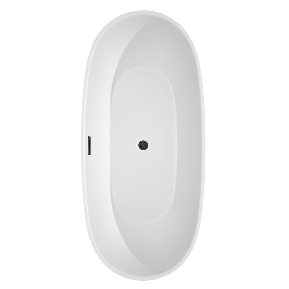 Juno 71 Inch Freestanding Bathtub in White with Floor Mounted Faucet, Drain and Overflow Trim in Matte Black