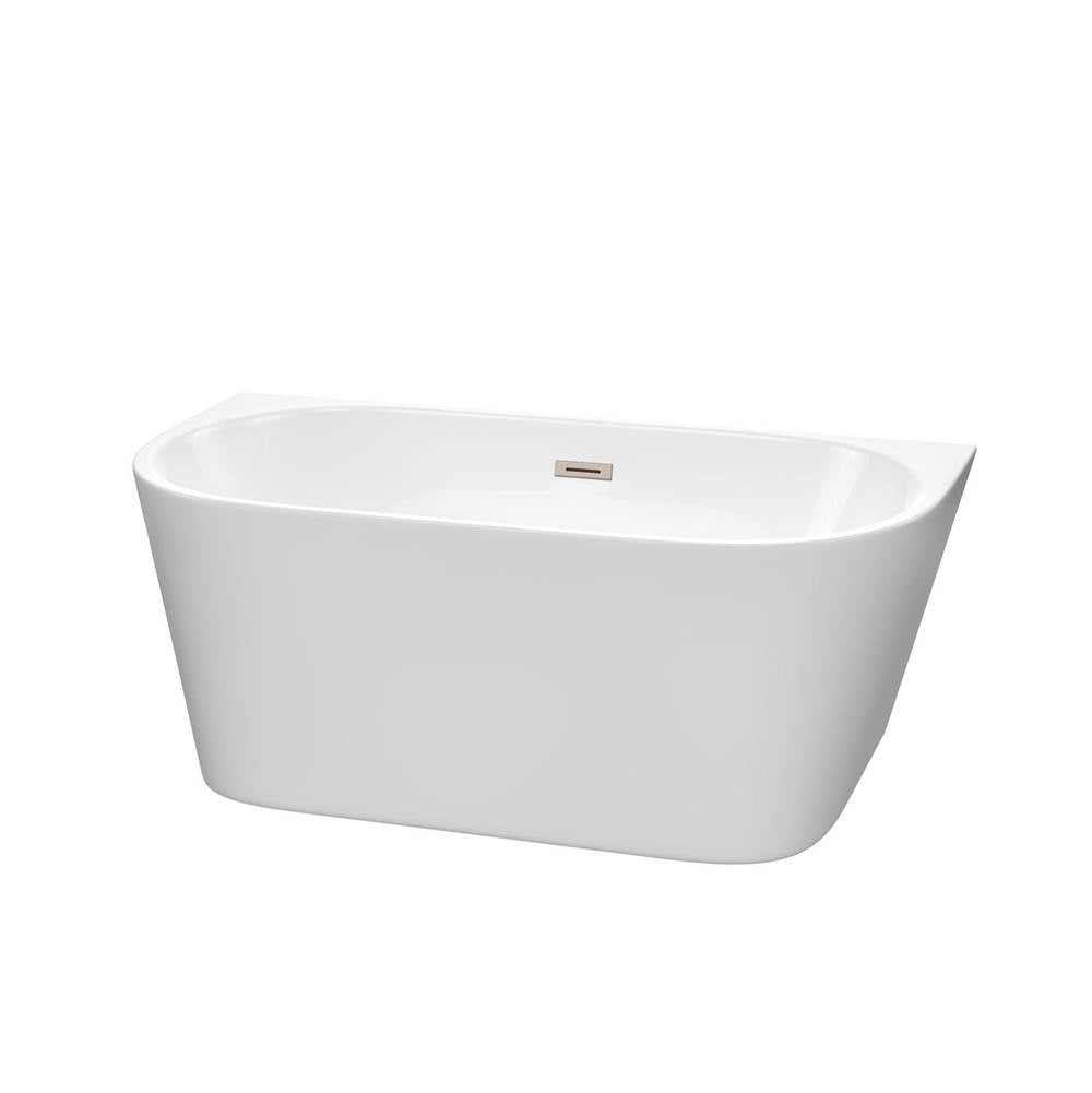 Wyndham Collection - Callie 59 Inch Freestanding Bathtub in White with Brushed Nickel Drain and Overflow Trim - White With Brushed Nickel