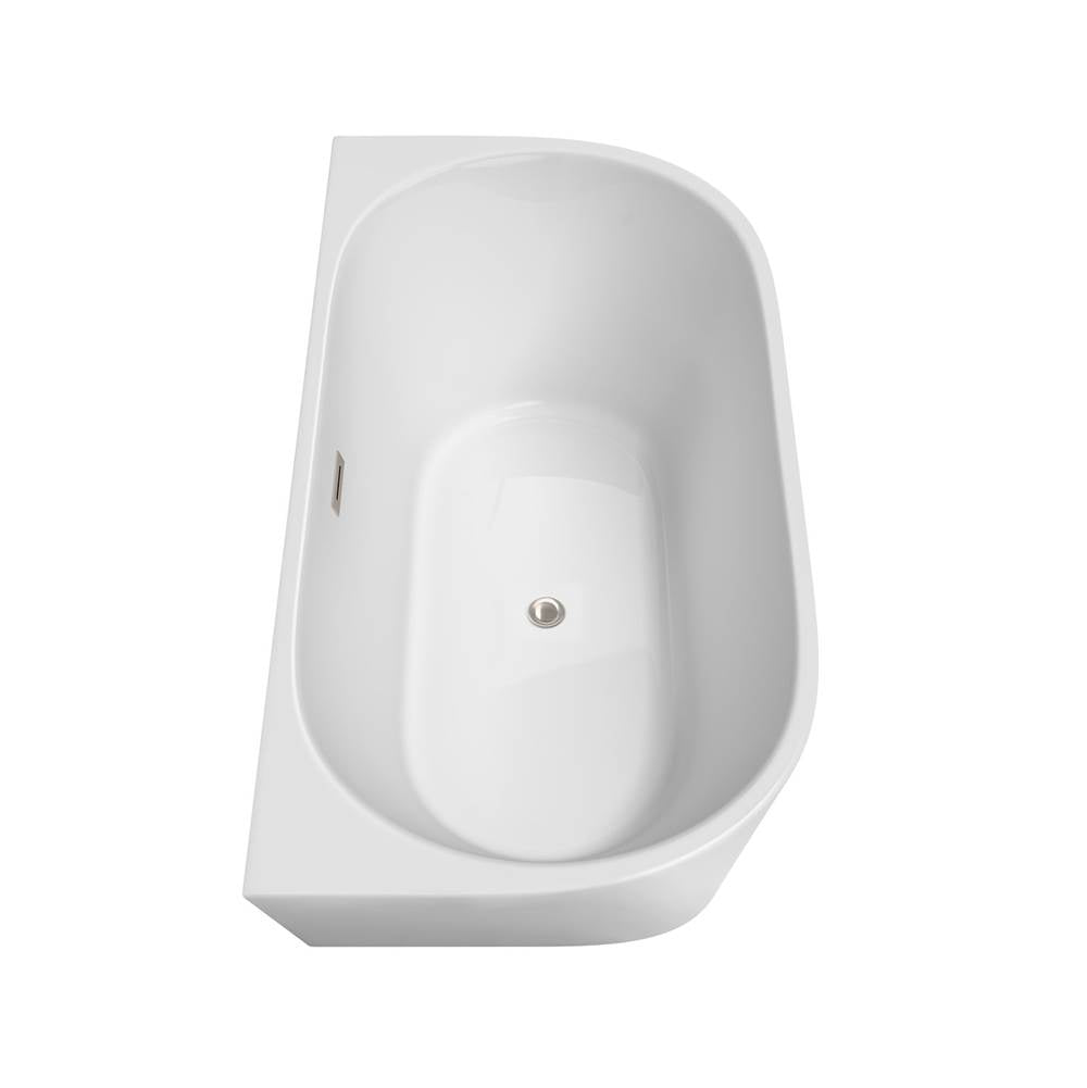 Callie 59 Inch Freestanding Bathtub in White with Floor Mounted Faucet, Drain and Overflow Trim in Brushed Nickel