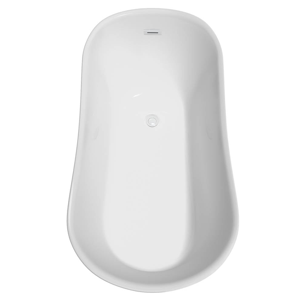 Janice 67 Inch Freestanding Bathtub in White with Shiny White Trim and Floor Mounted Faucet in Matte Black