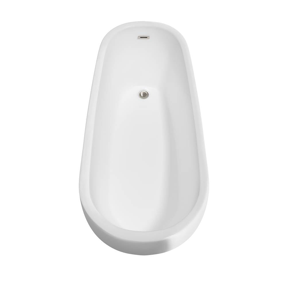 Margaret 66 Inch Freestanding Bathtub in White with Floor Mounted Faucet, Drain and Overflow Trim in Brushed Nickel