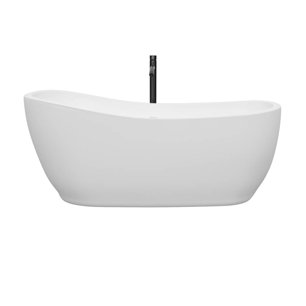 Margaret 66 Inch Freestanding Bathtub in White with Shiny White Trim and Floor Mounted Faucet in Matte Black