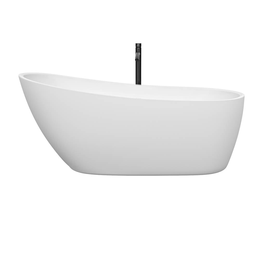 Florence 68 Inch Freestanding Bathtub in White with Floor Mounted Faucet, Drain and Overflow Trim in Matte Black