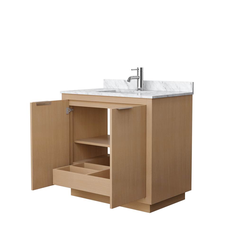 Maroni 36 Inch Single Bathroom Vanity in Light Straw, White Carrara Marble Countertop, Undermount Square Sink