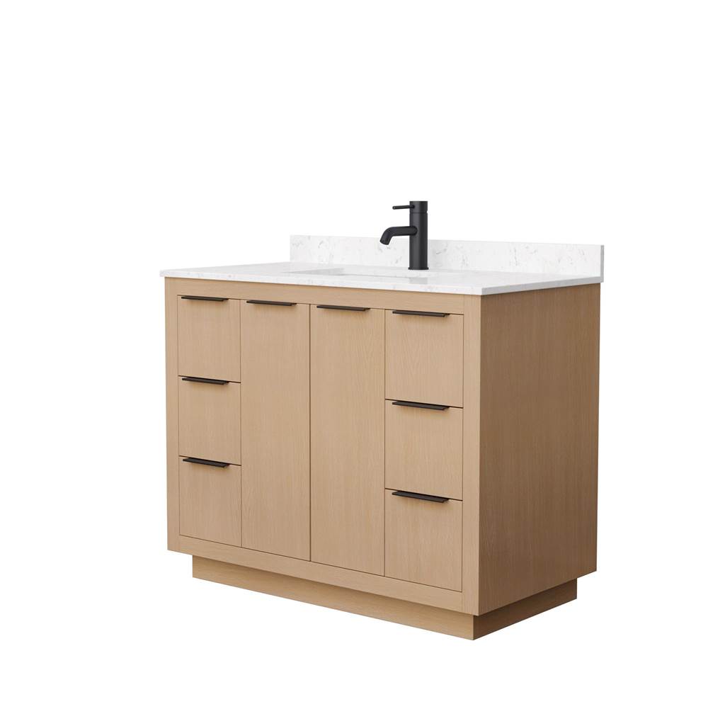 Wyndham Collection - Maroni 42 Inch Single Bathroom Vanity in Light Straw, Carrara Cultured Marble Countertop, Undermount Square Sink, Matte Black Trim