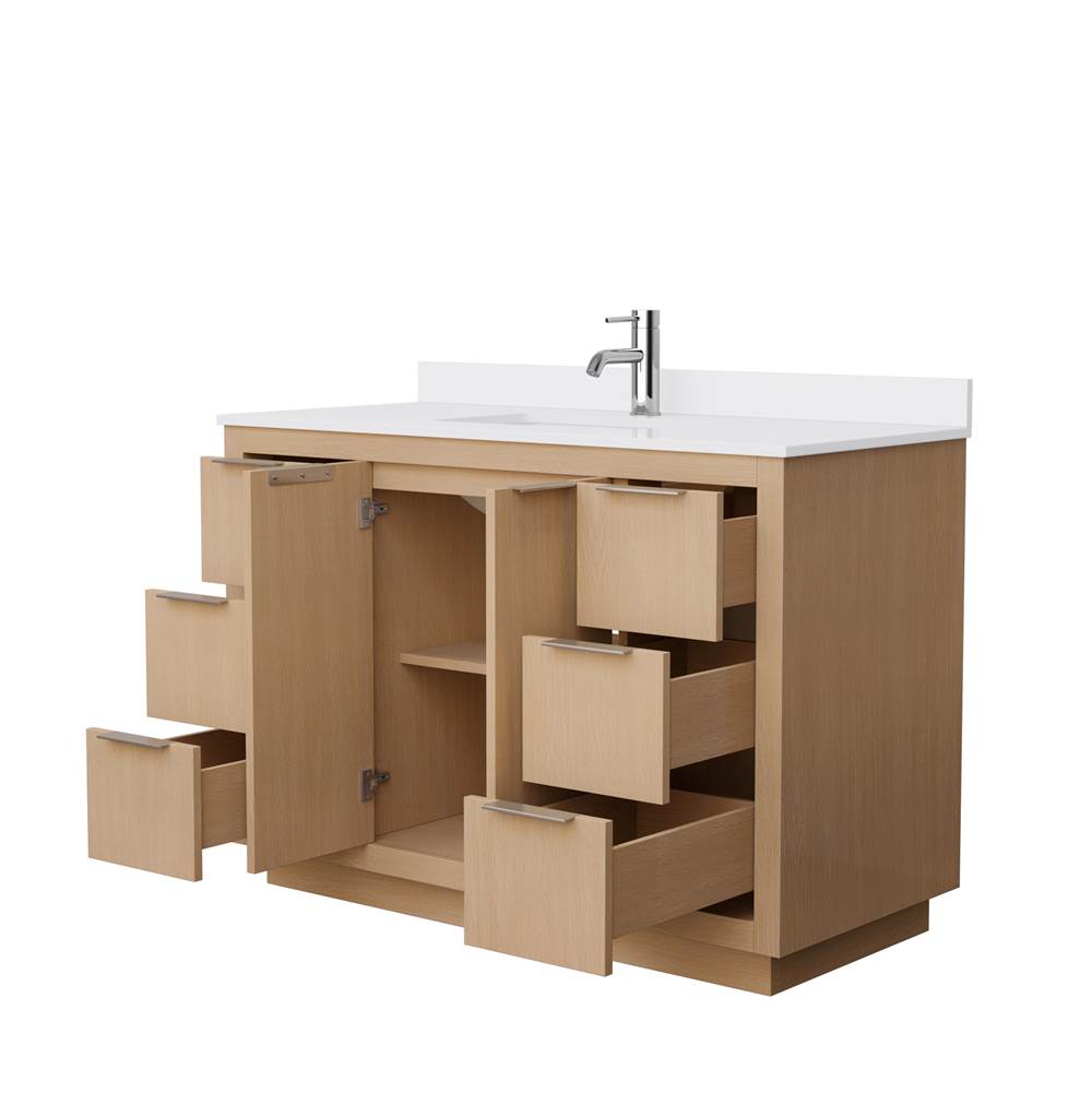Maroni 48 Inch Single Bathroom Vanity in Light Straw, White Cultured Marble Countertop, Undermount Square Sink