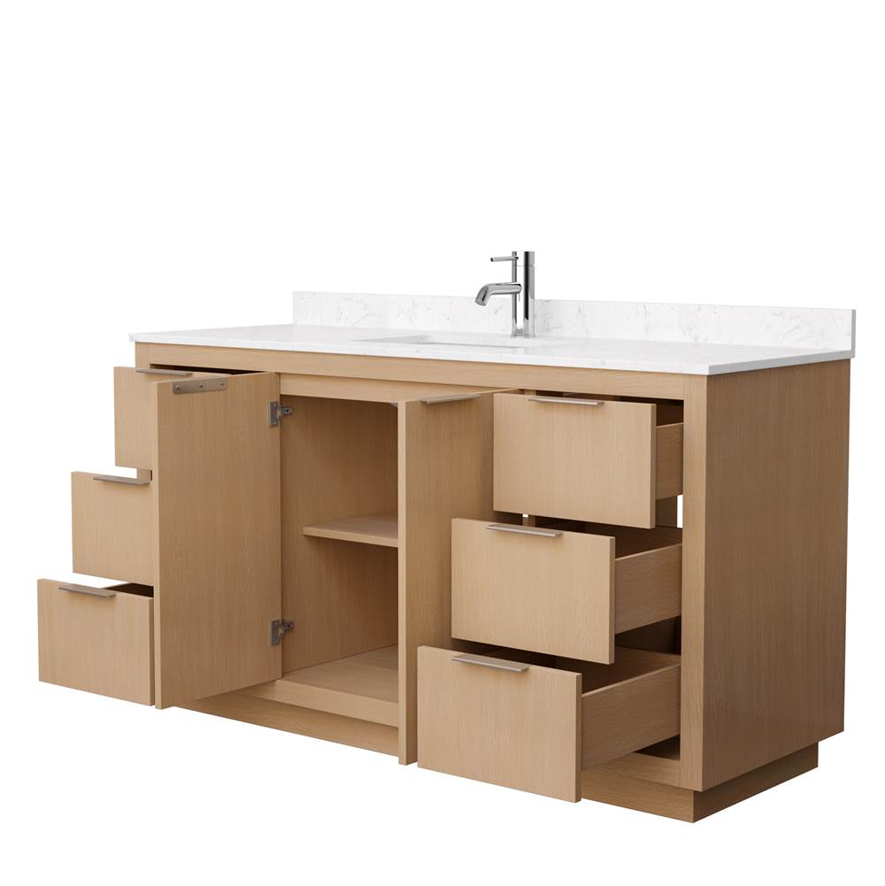 Maroni 60 Inch Single Bathroom Vanity in Light Straw, Carrara Cultured Marble Countertop, Undermount Square Sink