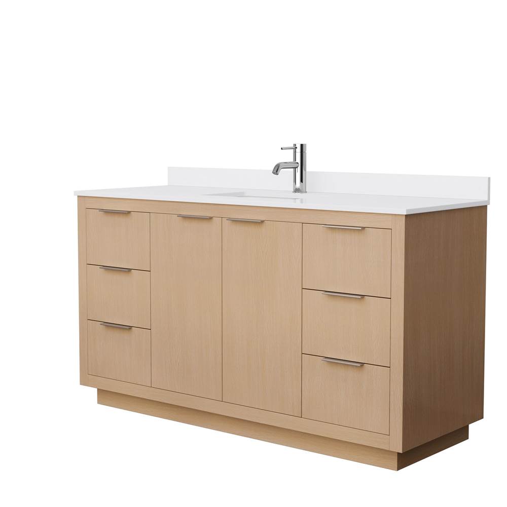 Wyndham Collection - Maroni 60 Inch Single Bathroom Vanity in Light Straw, White Cultured Marble Countertop, Undermount Square Sink