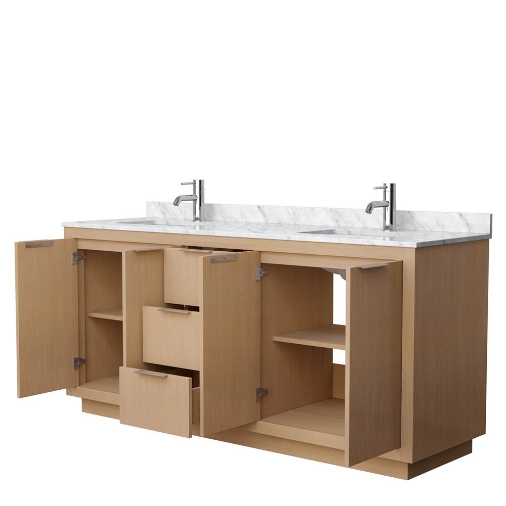 Maroni 72 Inch Double Bathroom Vanity in Light Straw, White Carrara Marble Countertop, Undermount Square Sinks
