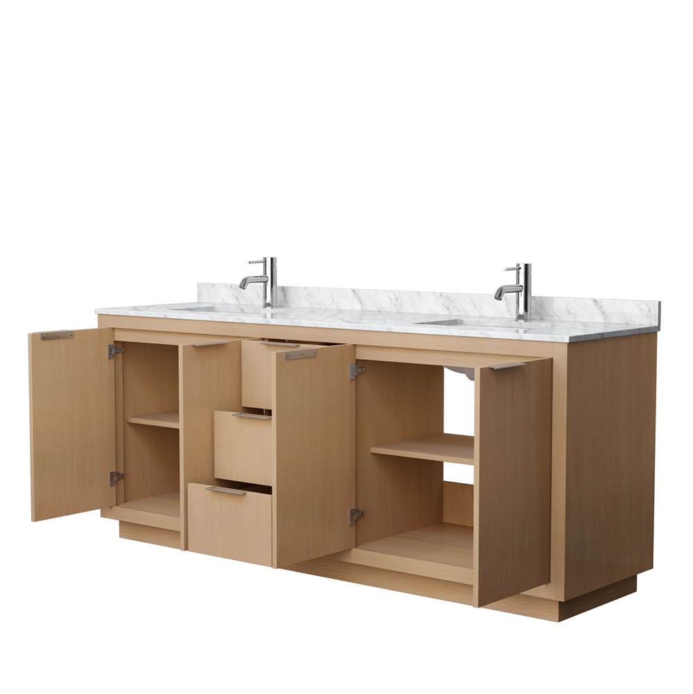 Maroni 80 Inch Double Bathroom Vanity in Light Straw, White Carrara Marble Countertop, Undermount Square Sinks