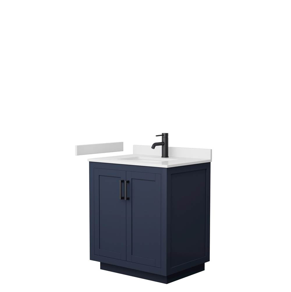 Wyndham Collection - Miranda 30 Inch Single Bathroom Vanity in Dark Blue, White Cultured Marble Countertop, Undermount Square Sink, Matte Black Trim