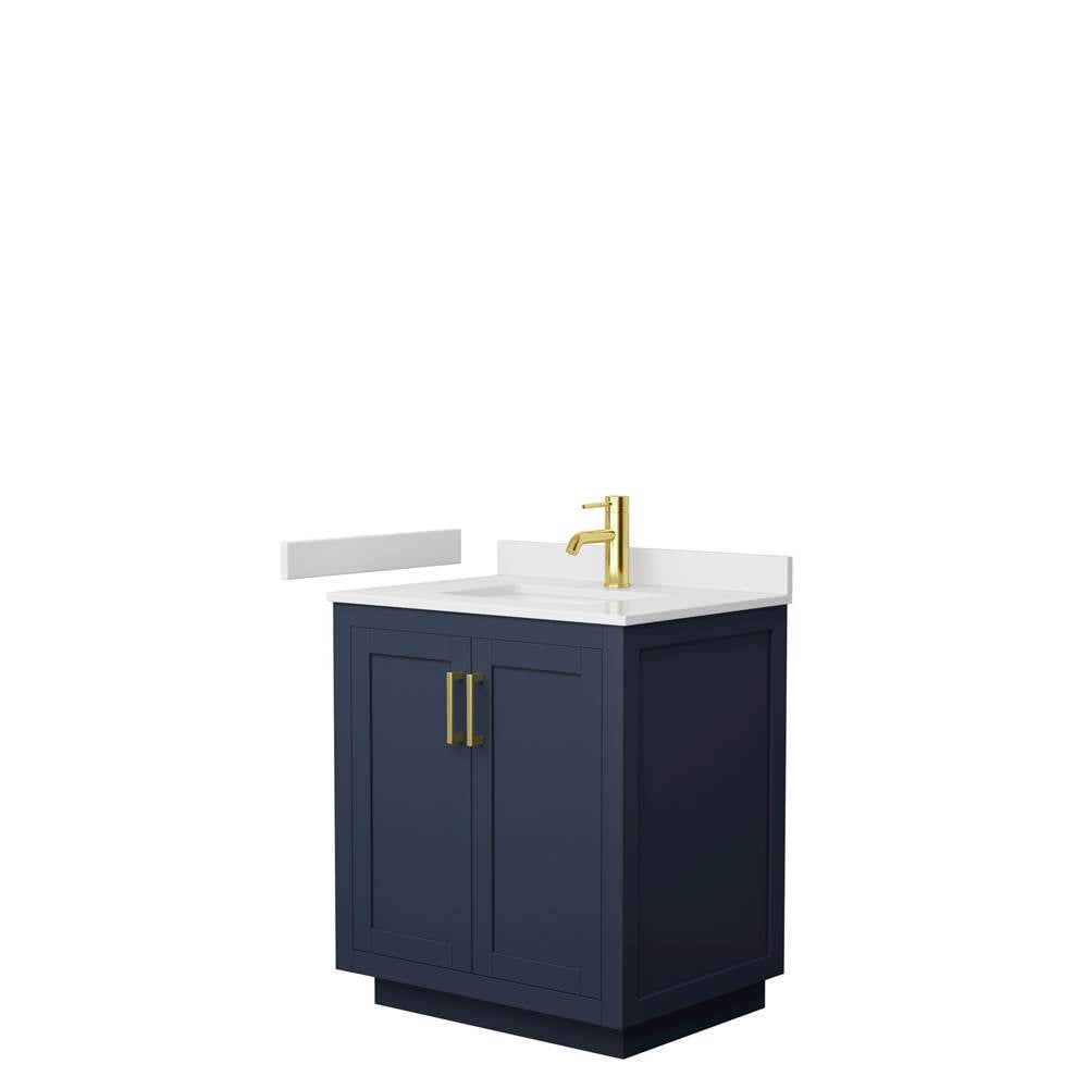 Wyndham Collection - Miranda 30 Inch Single Bathroom Vanity in Dark Blue, White Cultured Marble Countertop, Undermount Square Sink, Brushed Gold Trim