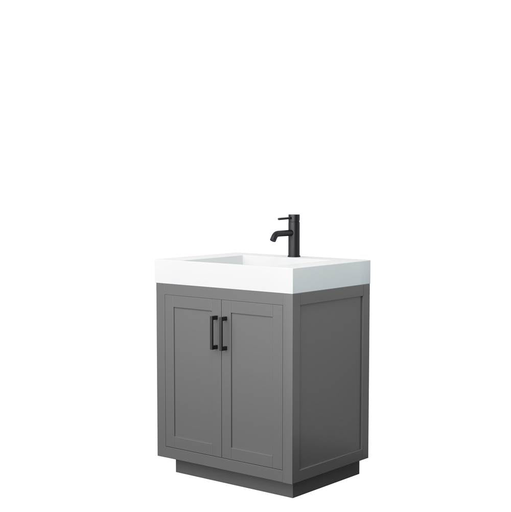Wyndham Collection - Miranda 30 Inch Single Bathroom Vanity in Dark Gray, 4 Inch Thick Matte White Solid Surface Countertop, Integrated Sink, Matte Black Trim