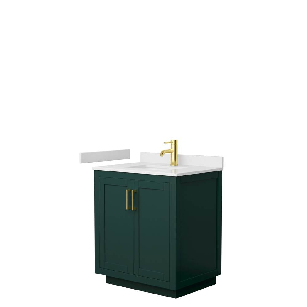 Wyndham Collection - Miranda 30 Inch Single Bathroom Vanity in Green, White Cultured Marble Countertop, Undermount Square Sink, Brushed Gold Trim