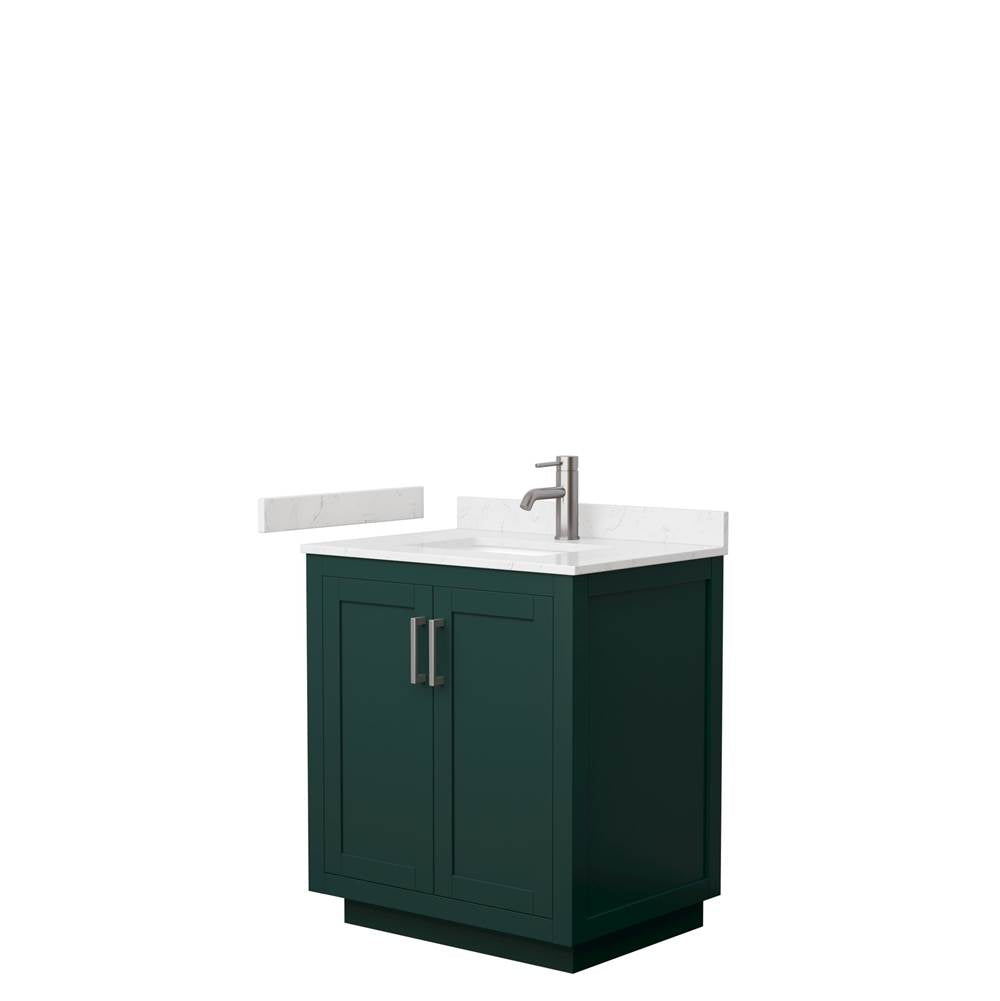 Wyndham Collection - Miranda 30 Inch Single Bathroom Vanity in Green, Carrara Cultured Marble Countertop, Undermount Square Sink, Brushed Nickel Trim
