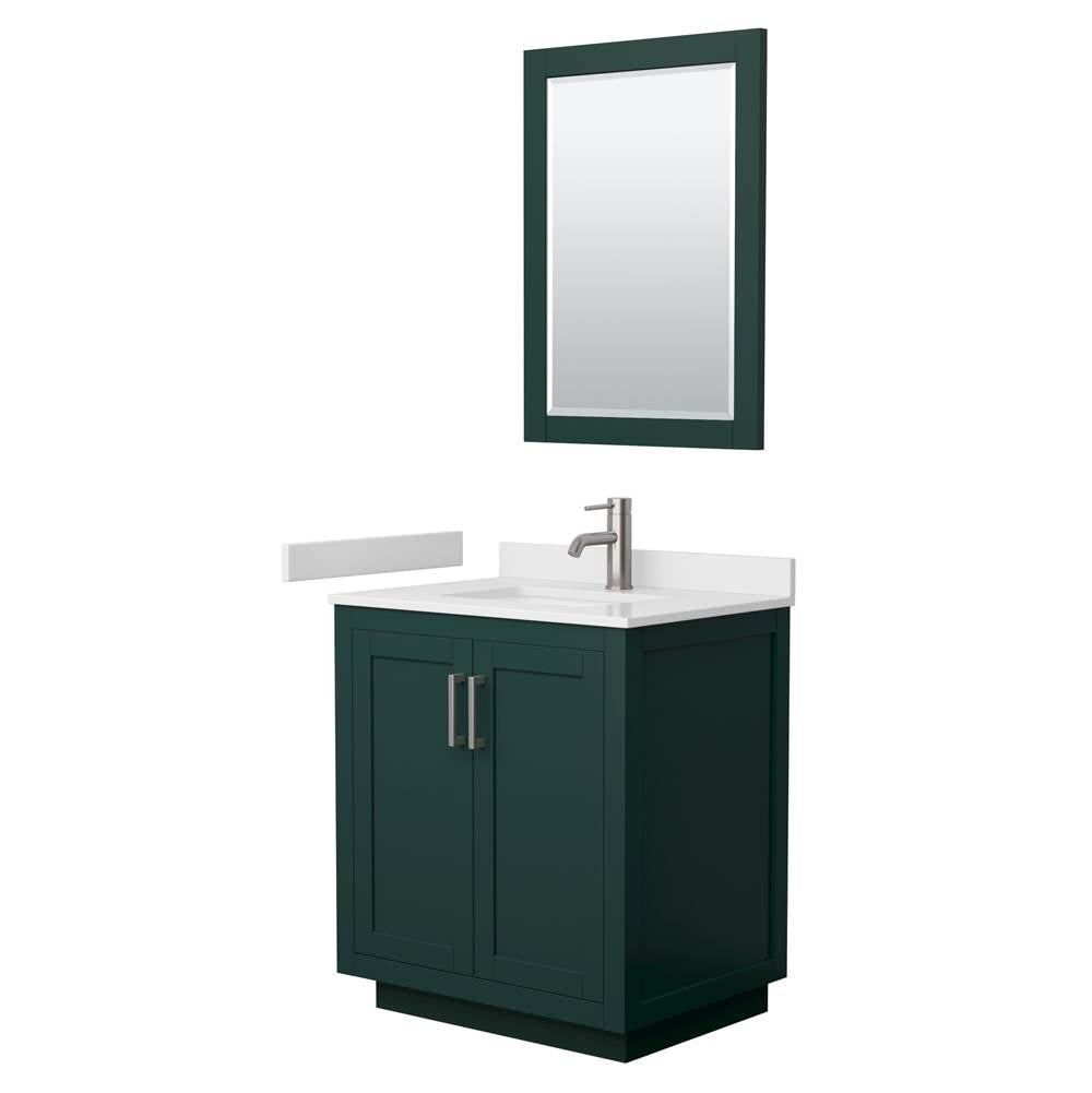 Wyndham Collection - Miranda 30 Inch Single Bathroom Vanity in Green, White Cultured Marble Countertop, Undermount Square Sink, Brushed Nickel Trim, 24 Inch Mirror