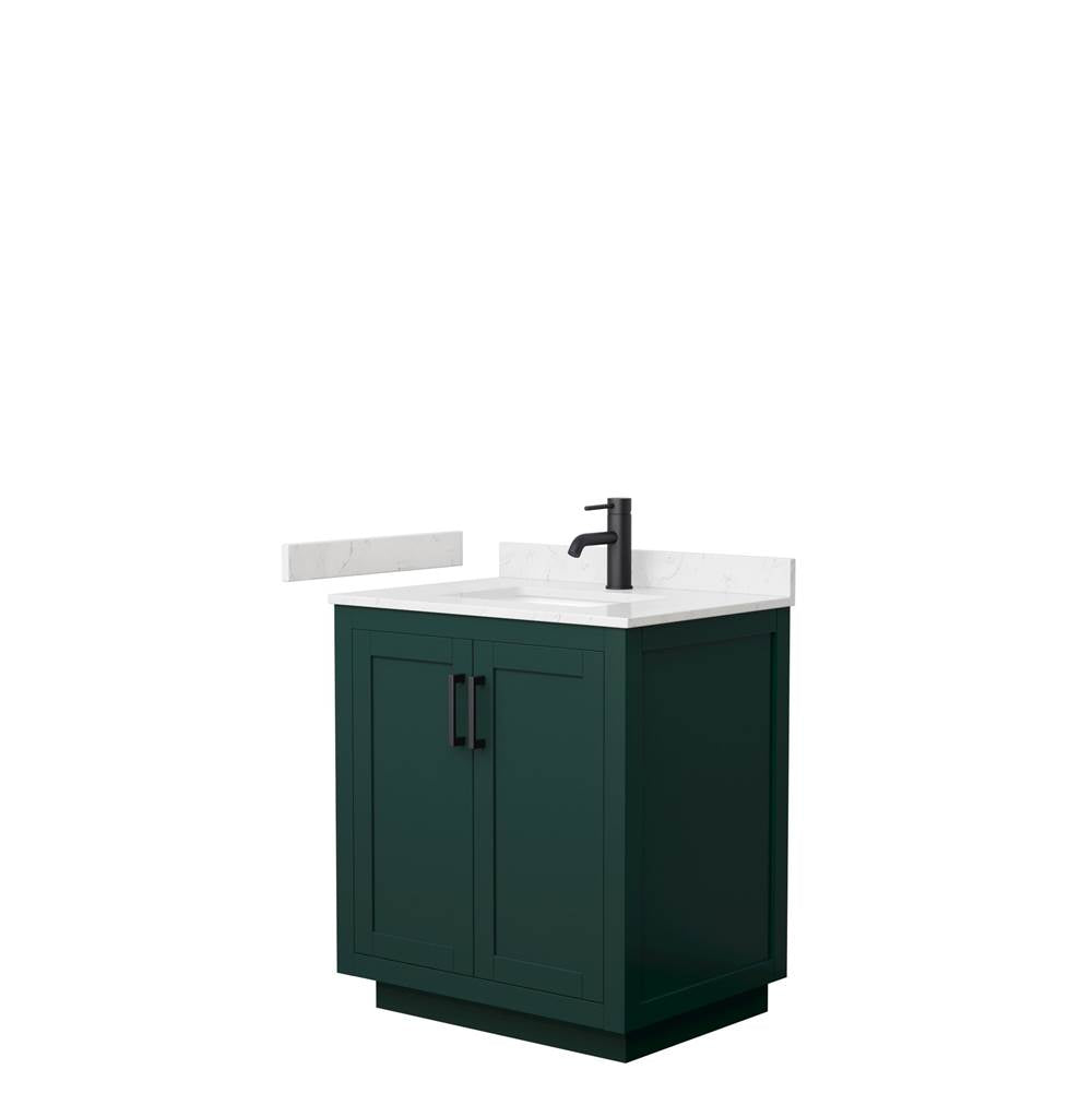 Wyndham Collection - Miranda 30 Inch Single Bathroom Vanity in Green, Carrara Cultured Marble Countertop, Undermount Square Sink, Matte Black Trim