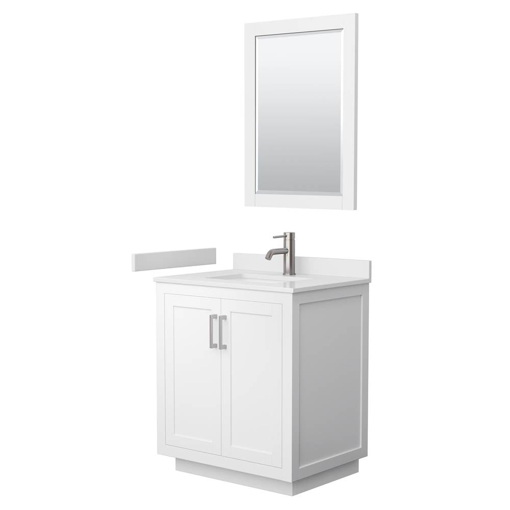 Wyndham Collection - Miranda 30 Inch Single Bathroom Vanity in White, White Cultured Marble Countertop, Undermount Square Sink, Brushed Nickel Trim, 24 Inch Mirror