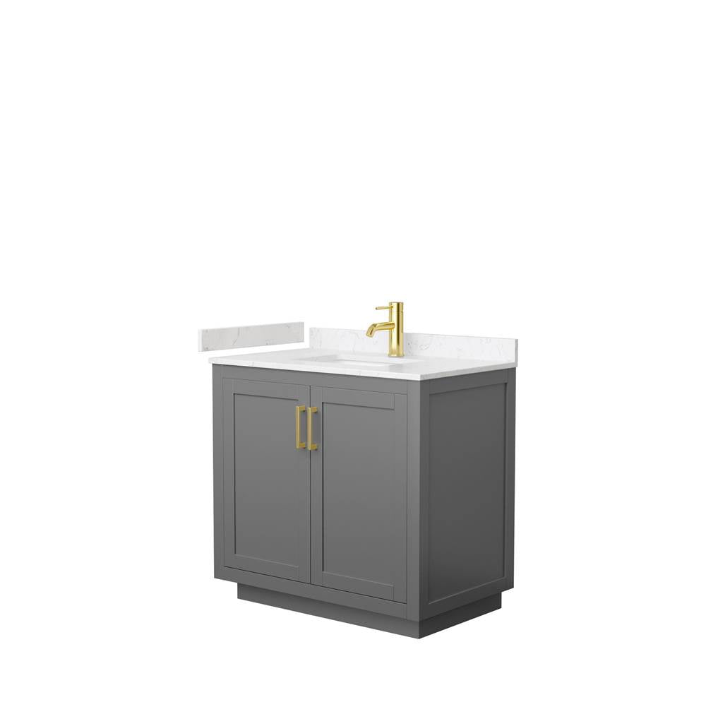 Wyndham Collection - Miranda 36 Inch Single Bathroom Vanity in Dark Gray, Carrara Cultured Marble Countertop, Undermount Square Sink, Brushed Gold Trim
