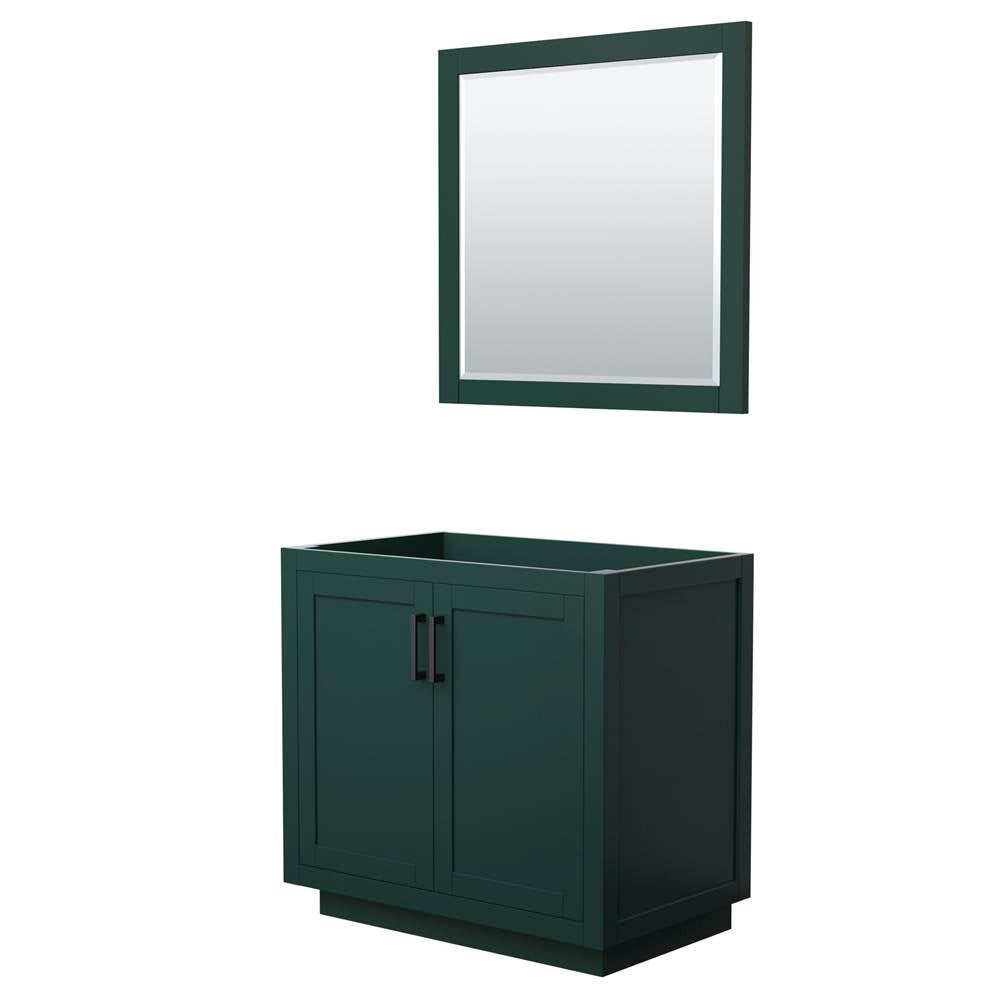 Wyndham Collection - Miranda 36 Inch Single Bathroom Vanity in Green, No Countertop, No Sink, Matte Black Trim, 34 Inch Mirror