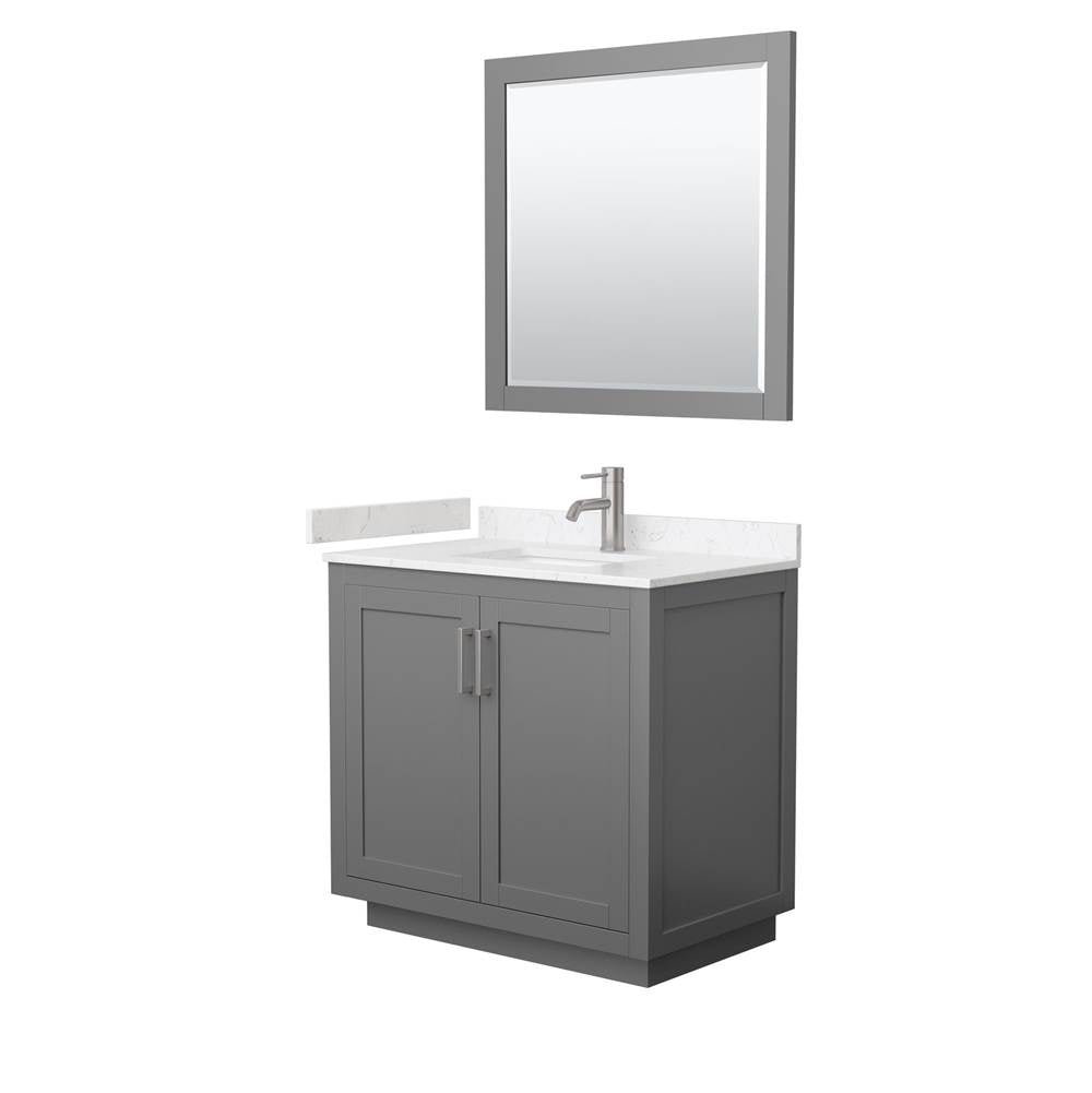 Wyndham Collection - Miranda 36 Inch Single Bathroom Vanity in Dark Gray, Carrara Cultured Marble Countertop, Undermount Square Sink, Brushed Nickel Trim, 34 Inch Mirror