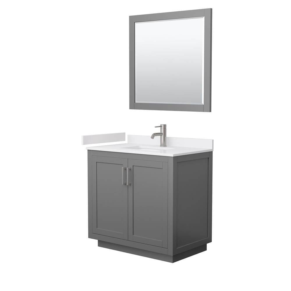 Wyndham Collection - Miranda 36 Inch Single Bathroom Vanity in Dark Gray, White Cultured Marble Countertop, Undermount Square Sink, Brushed Nickel Trim, 34 Inch Mirror
