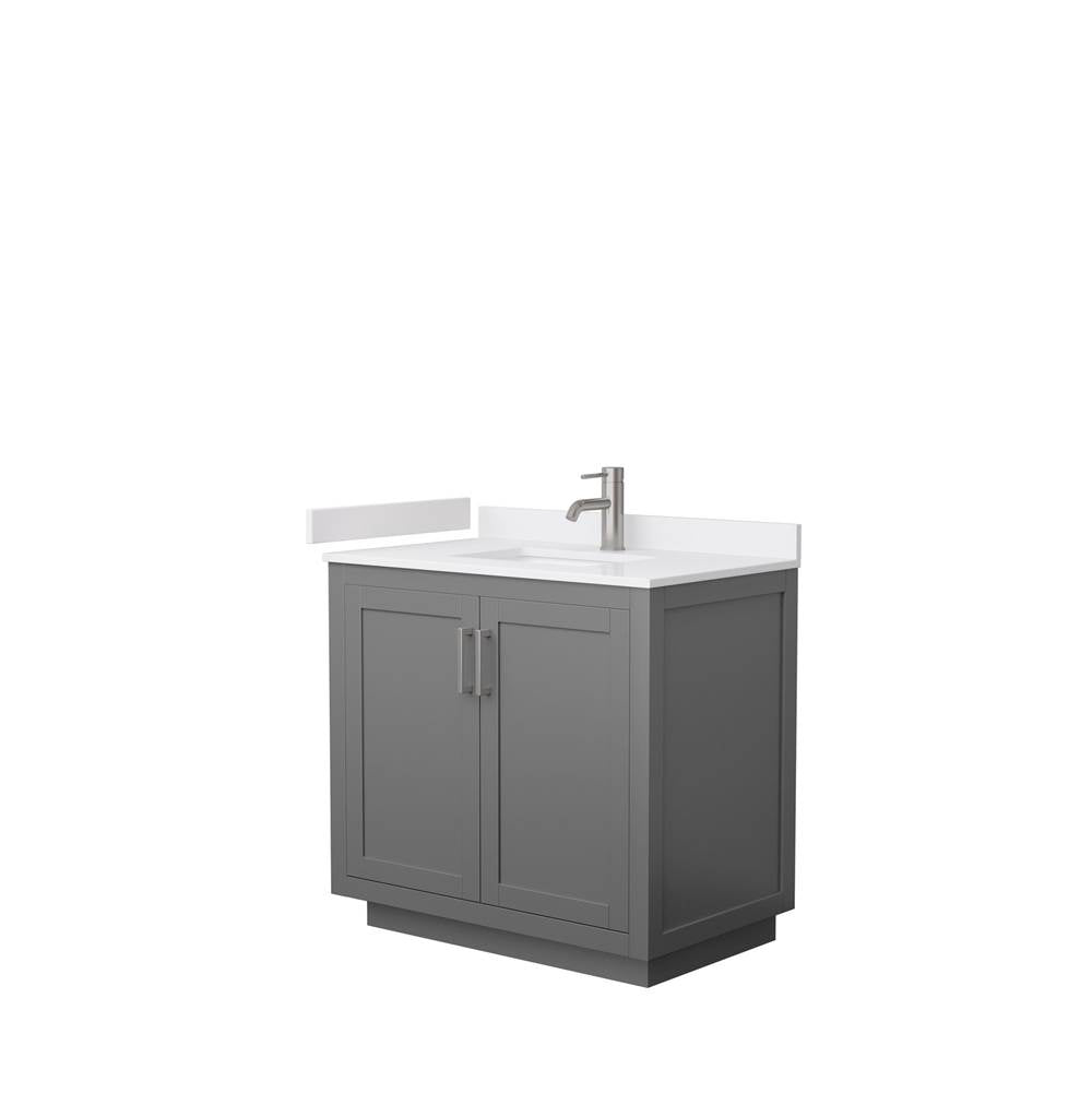 Wyndham Collection - Miranda 36 Inch Single Bathroom Vanity in Dark Gray, White Cultured Marble Countertop, Undermount Square Sink, Brushed Nickel Trim