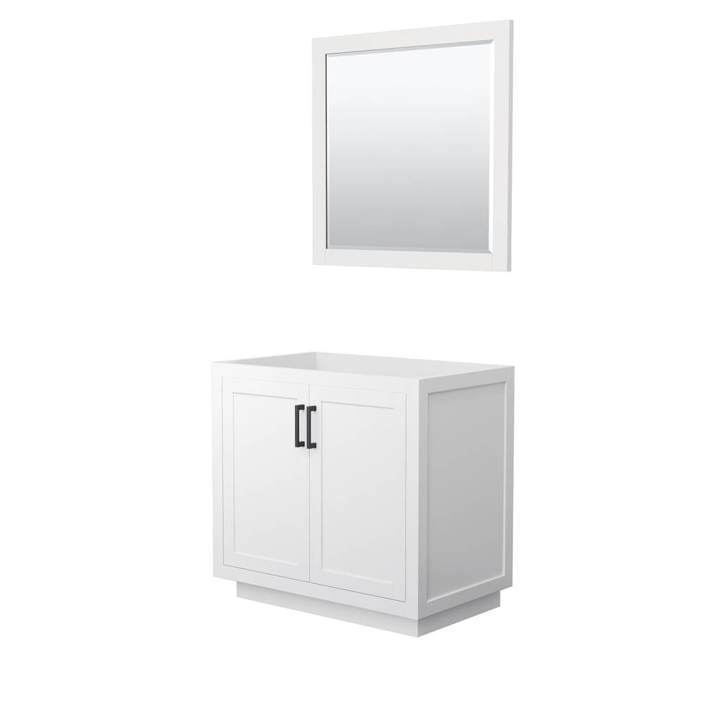Wyndham Collection - Miranda 36 Inch Single Bathroom Vanity in White, No Countertop, No Sink, Matte Black Trim, 34 Inch Mirror