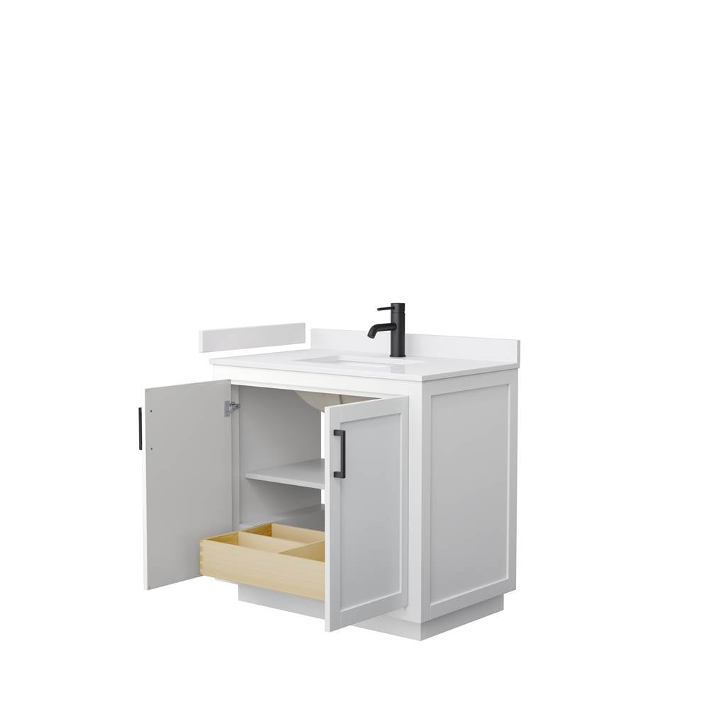 Miranda 36 Inch Single Bathroom Vanity in White, White Cultured Marble Countertop, Undermount Square Sink, Matte Black Trim