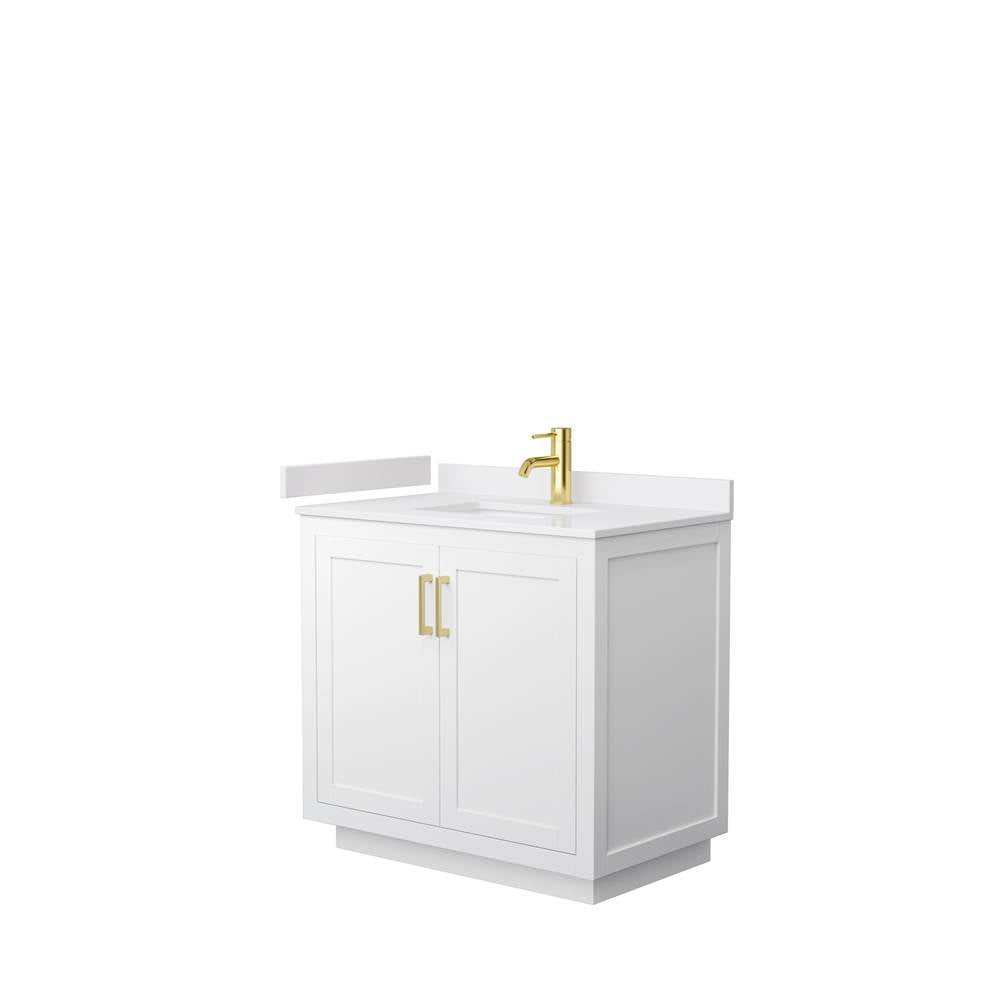 Wyndham Collection - Miranda 36 Inch Single Bathroom Vanity in White, White Cultured Marble Countertop, Undermount Square Sink, Brushed Gold Trim