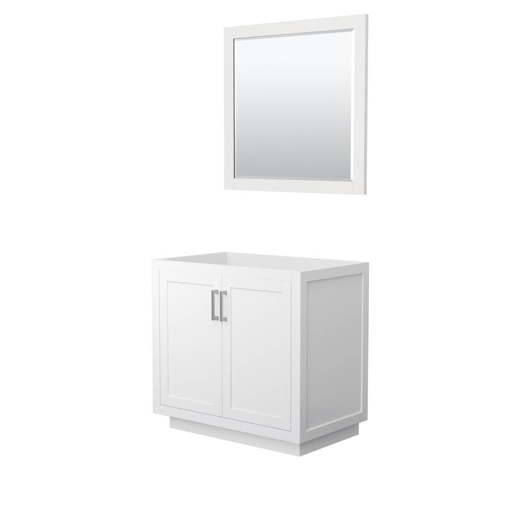 Wyndham Collection - Miranda 36 Inch Single Bathroom Vanity in White, No Countertop, No Sink, Brushed Nickel Trim, 34 Inch Mirror
