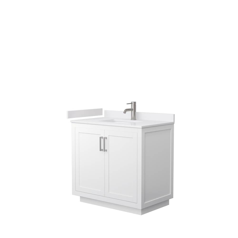 Wyndham Collection - Miranda 36 Inch Single Bathroom Vanity in White, White Cultured Marble Countertop, Undermount Square Sink, Brushed Nickel Trim