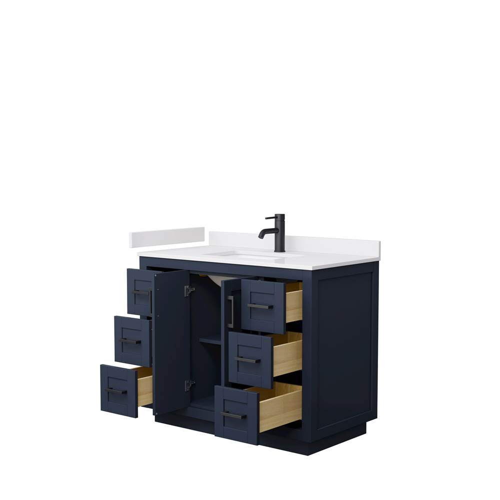 Miranda 42 Inch Single Bathroom Vanity in Dark Blue, White Cultured Marble Countertop, Undermount Square Sink, Matte Black Trim