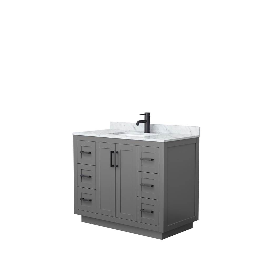 Wyndham Collection - Miranda 42 Inch Single Bathroom Vanity in Dark Gray, White Carrara Marble Countertop, Undermount Square Sink, Matte Black Trim