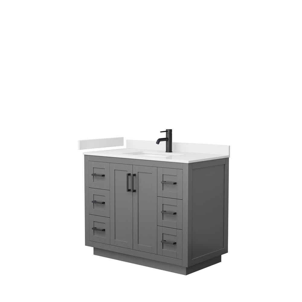 Wyndham Collection - Miranda 42 Inch Single Bathroom Vanity in Dark Gray, White Cultured Marble Countertop, Undermount Square Sink, Matte Black Trim