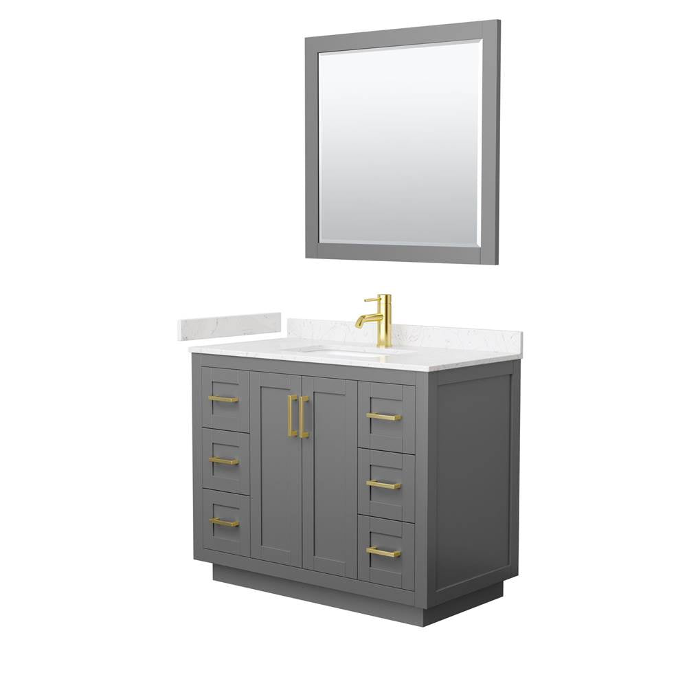 Wyndham Collection - Miranda 42 Inch Single Bathroom Vanity in Dark Gray, Carrara Cultured Marble Countertop, Undermount Square Sink, Brushed Gold Trim, 34 Inch Mirror