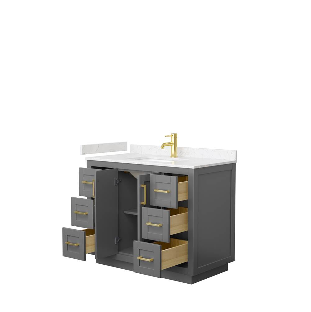 Miranda 42 Inch Single Bathroom Vanity in Dark Gray, Carrara Cultured Marble Countertop, Undermount Square Sink, Brushed Gold Trim
