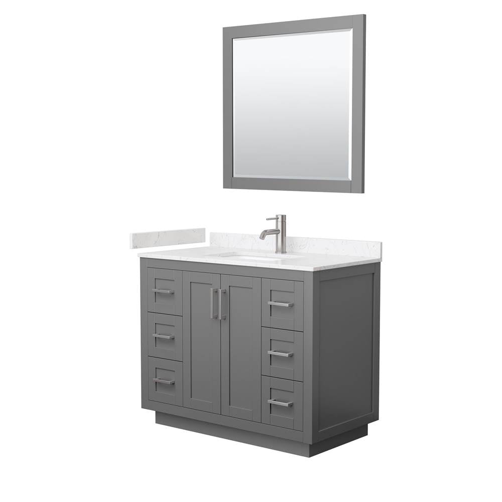 Wyndham Collection - Miranda 42 Inch Single Bathroom Vanity in Dark Gray, Carrara Cultured Marble Countertop, Undermount Square Sink, Brushed Nickel Trim, 34 Inch Mirror