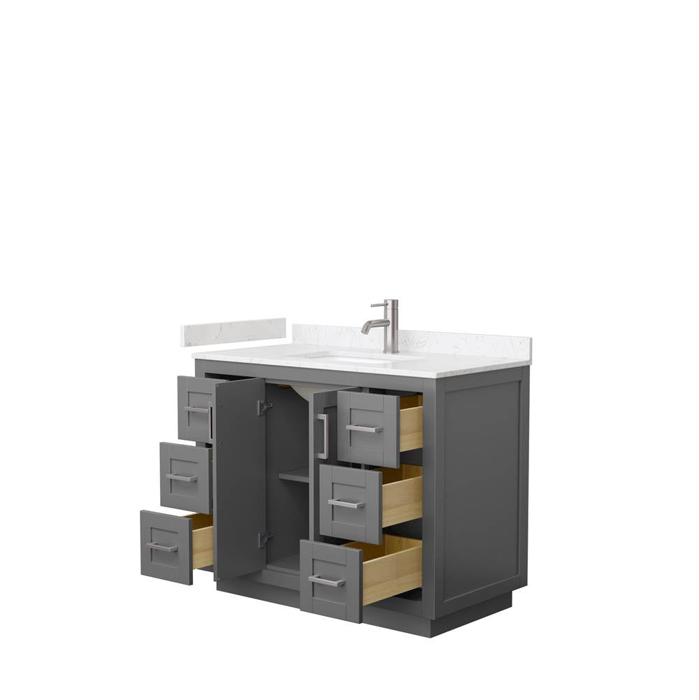 Miranda 42 Inch Single Bathroom Vanity in Dark Gray, Carrara Cultured Marble Countertop, Undermount Square Sink, Brushed Nickel Trim