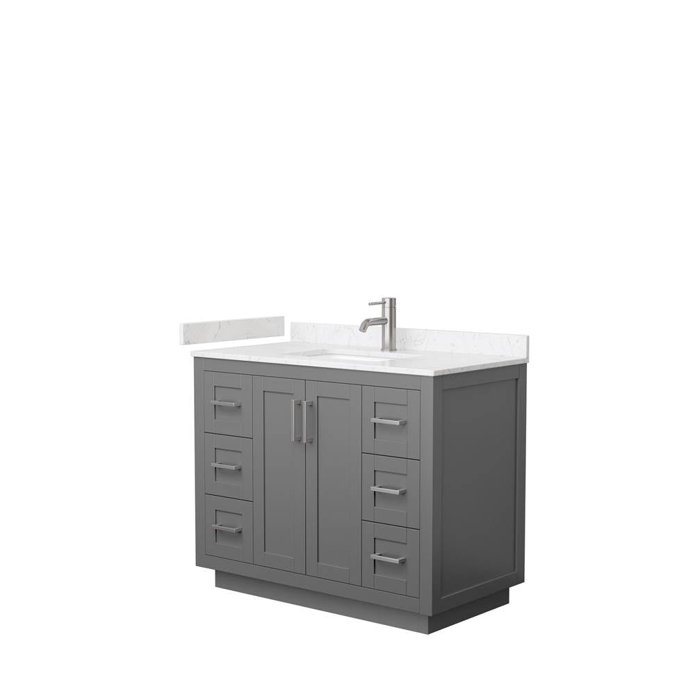 Wyndham Collection - Miranda 42 Inch Single Bathroom Vanity in Dark Gray, Carrara Cultured Marble Countertop, Undermount Square Sink, Brushed Nickel Trim