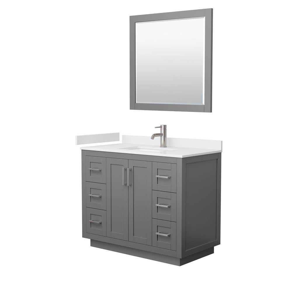 Wyndham Collection - Miranda 42 Inch Single Bathroom Vanity in Dark Gray, White Cultured Marble Countertop, Undermount Square Sink, Brushed Nickel Trim, 34 Inch Mirror