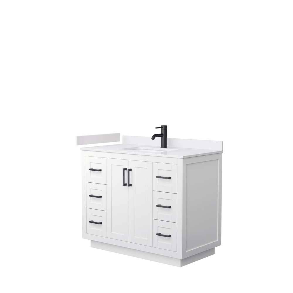 Wyndham Collection - Miranda 42 Inch Single Bathroom Vanity in White, White Cultured Marble Countertop, Undermount Square Sink, Matte Black Trim