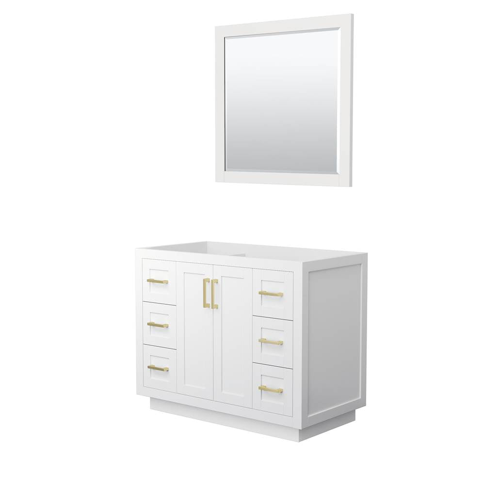 Wyndham Collection - Miranda 42 Inch Single Bathroom Vanity in White, No Countertop, No Sink, Brushed Gold Trim, 34 Inch Mirror