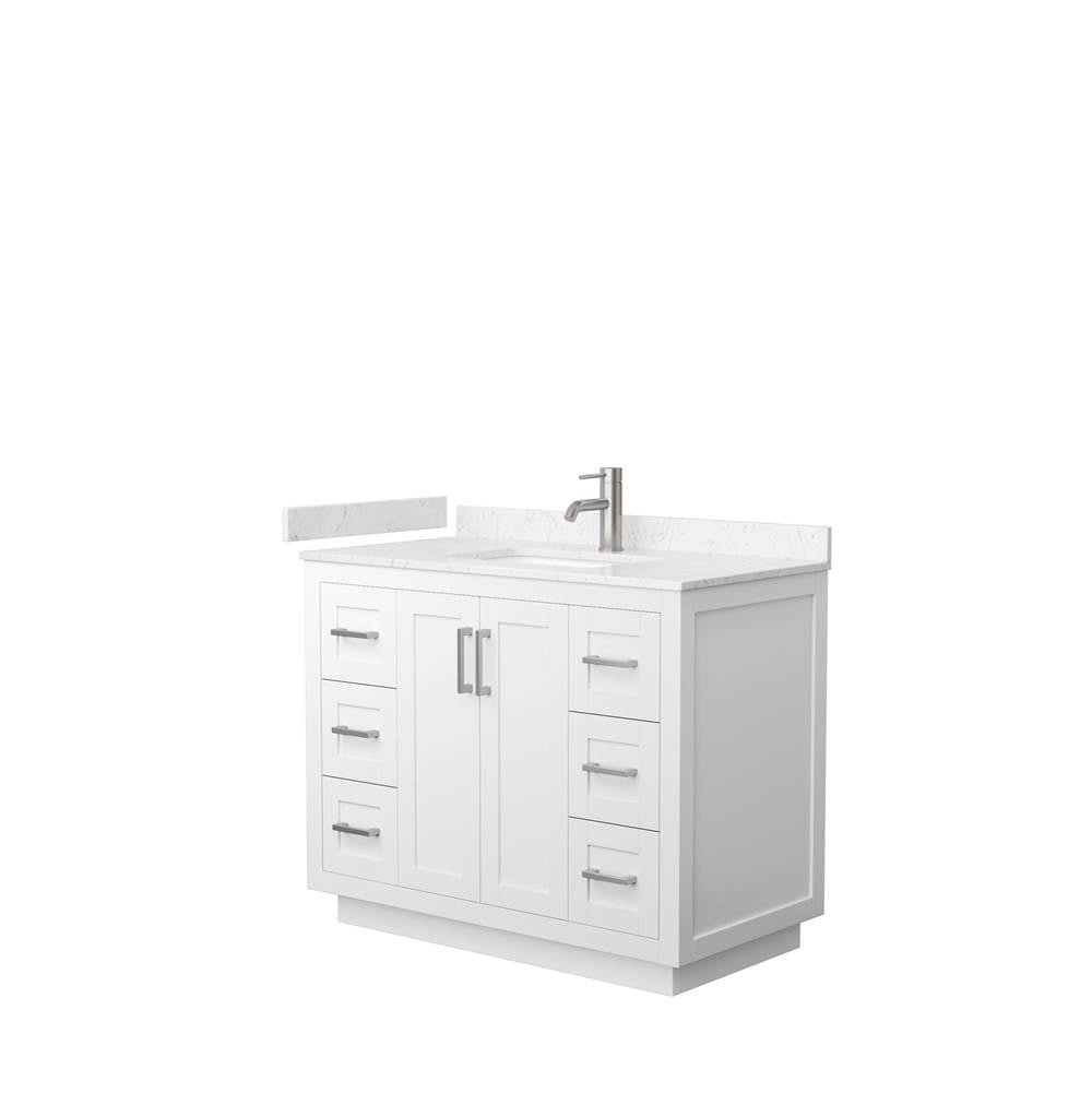 Wyndham Collection - Miranda 42 Inch Single Bathroom Vanity in White, Carrara Cultured Marble Countertop, Undermount Square Sink, Brushed Nickel Trim