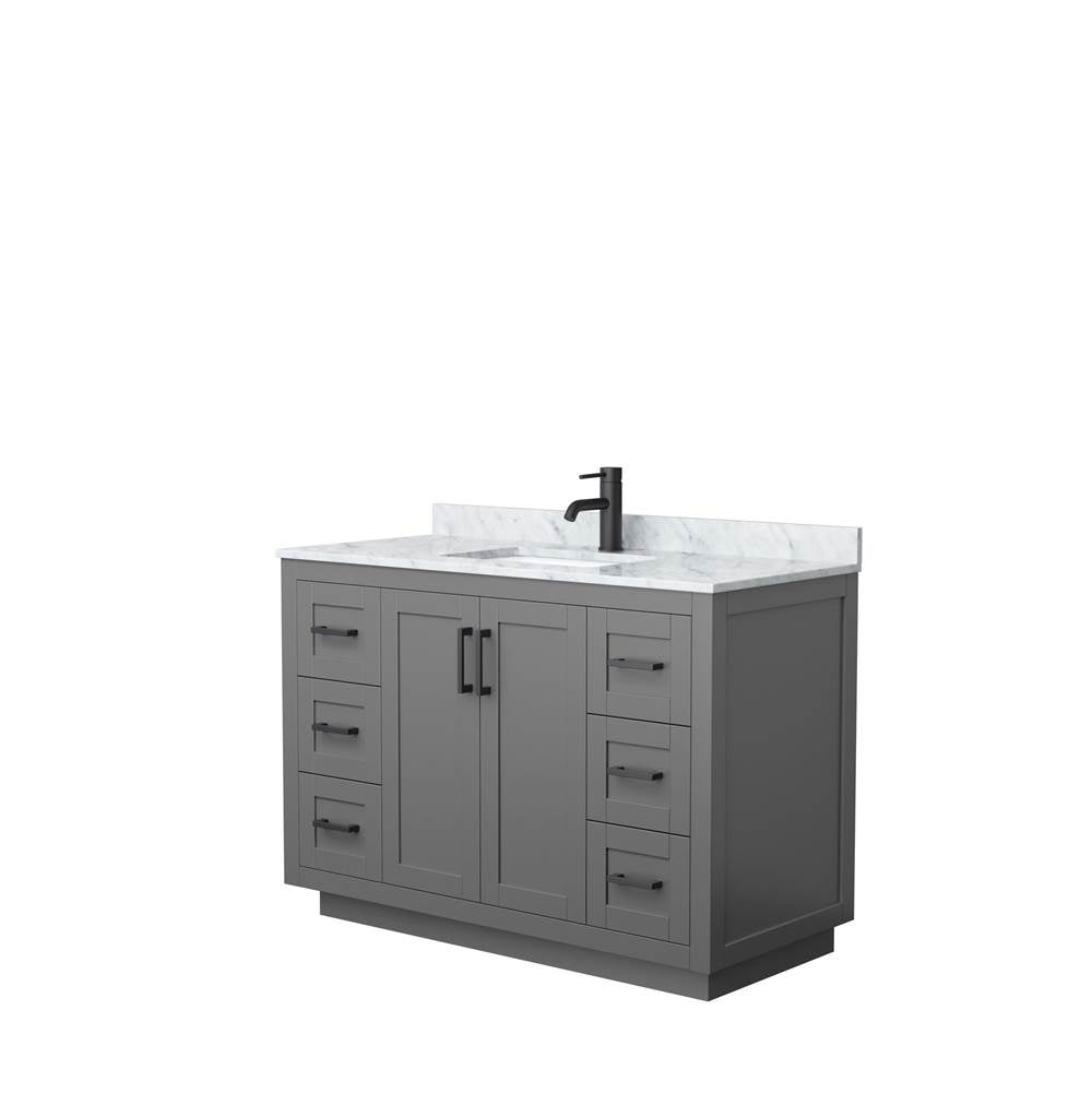 Wyndham Collection - Miranda 48 Inch Single Bathroom Vanity in Dark Gray, White Carrara Marble Countertop, Undermount Square Sink, Matte Black Trim