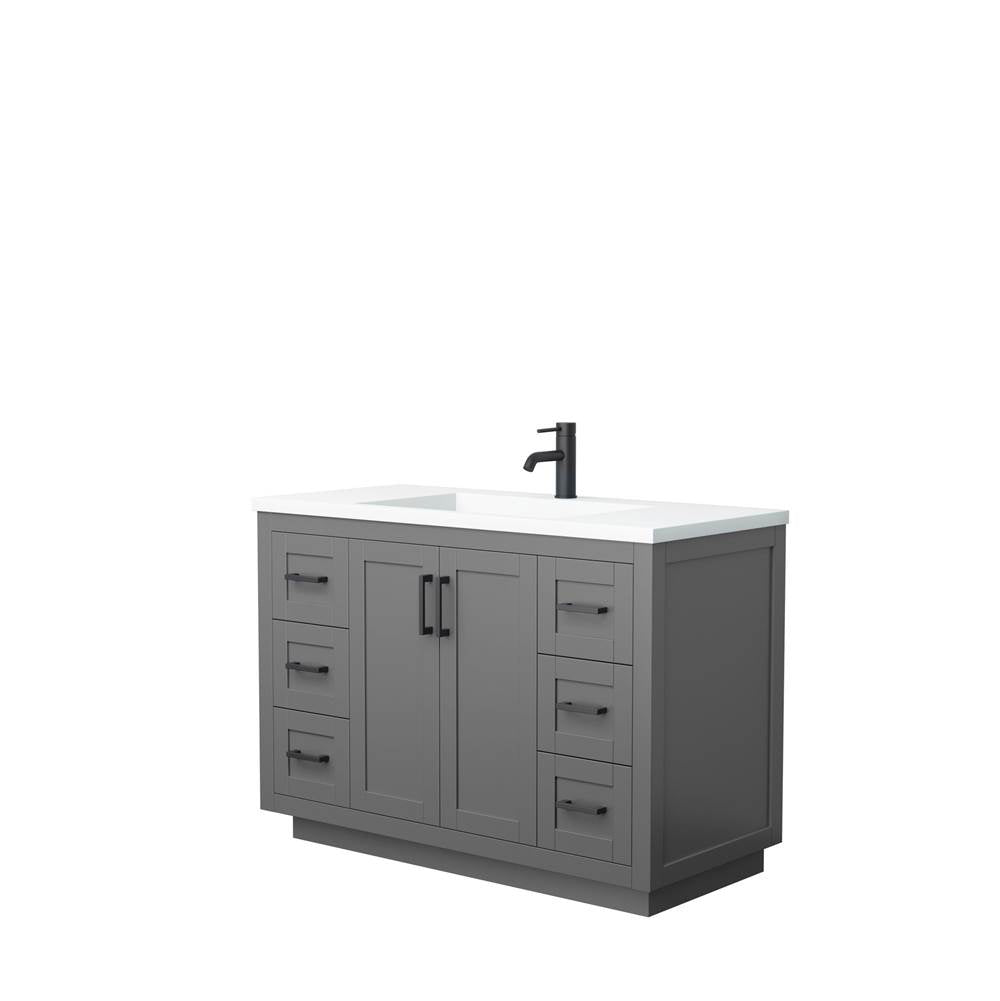 Wyndham Collection - Miranda 48 Inch Single Bathroom Vanity in Dark Gray, 1.25 Inch Thick Matte White Solid Surface Countertop, Integrated Sink, Matte Black Trim
